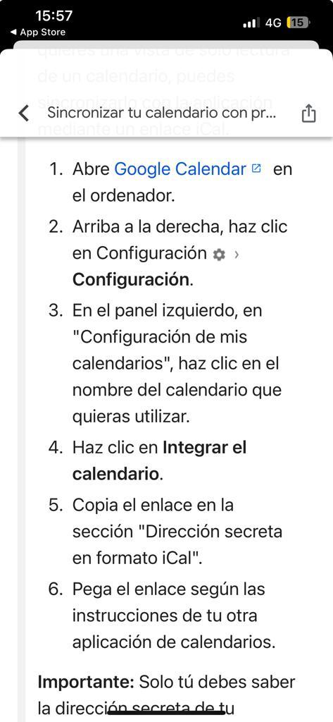 Como exportar el calendario de Google a una aplicacion