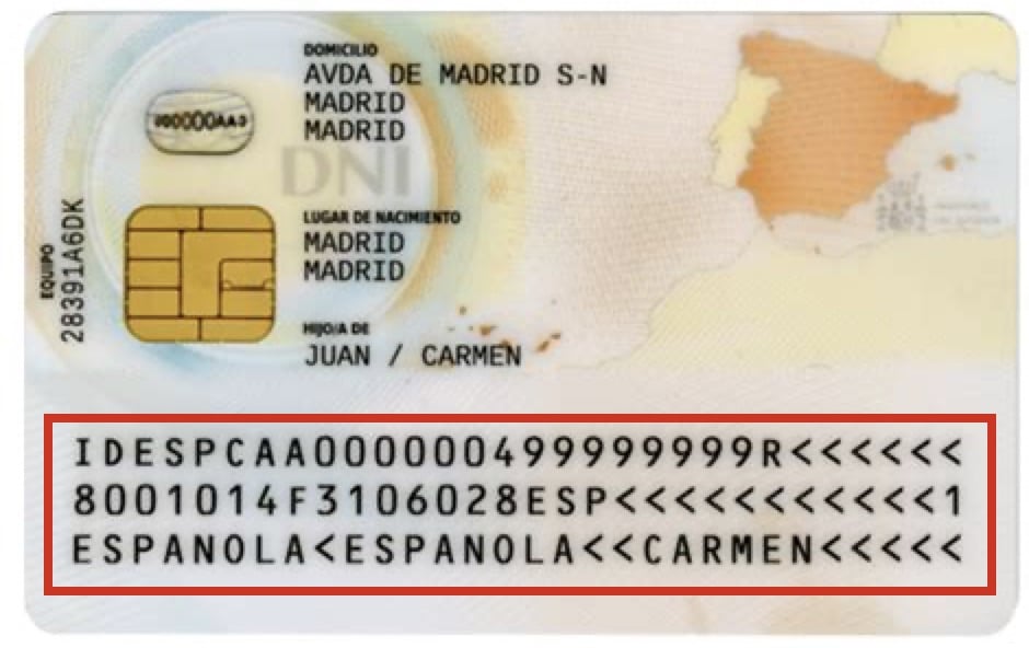 Para escanear documento de identidad, estos tienen una zona de lectura por máquina: MRZ. DNI, pasaportes, etc