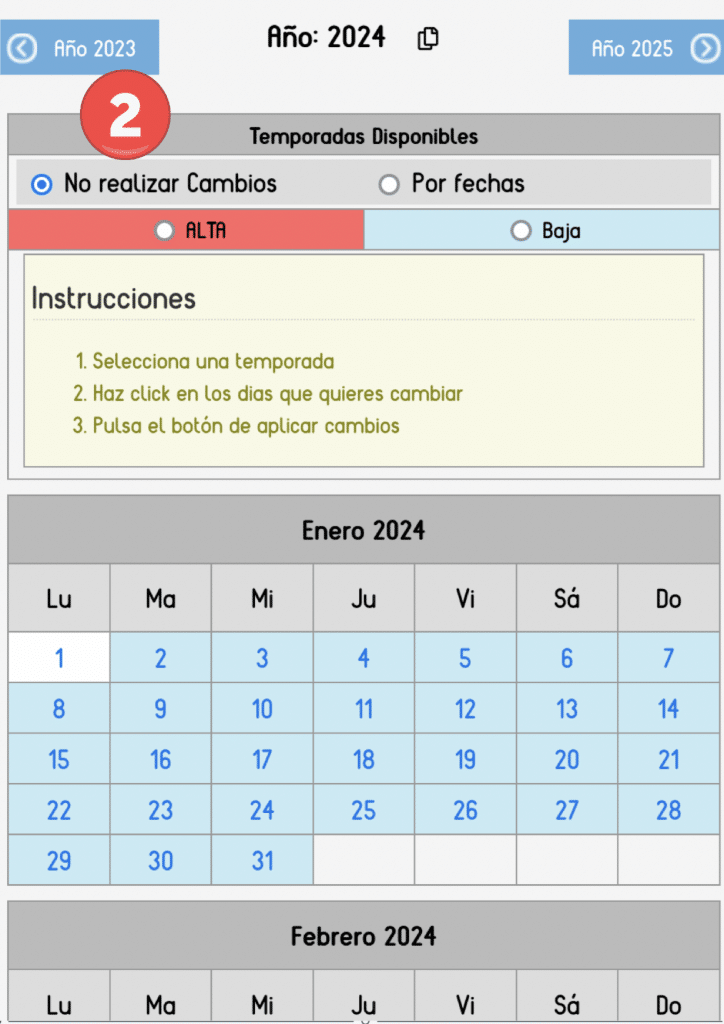 Establecer calendario de temporadas 2